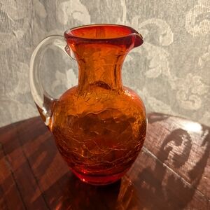 Crimson Glass Pitcher Vase with Clear Handle